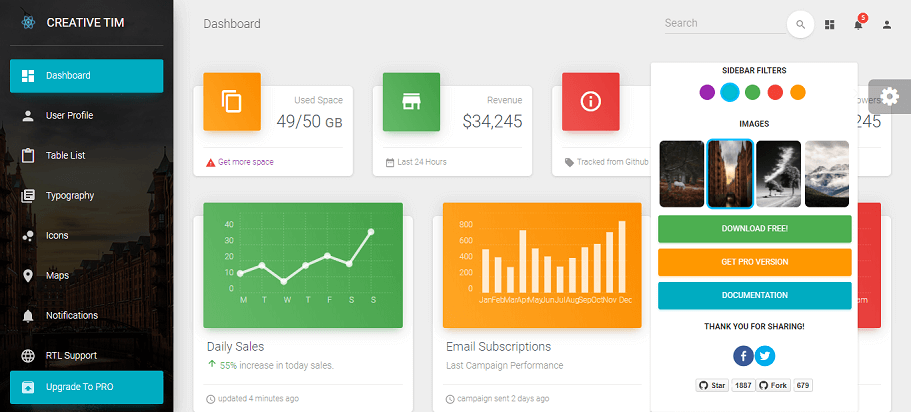 Material Dashboard React (free) - Creative Tim 