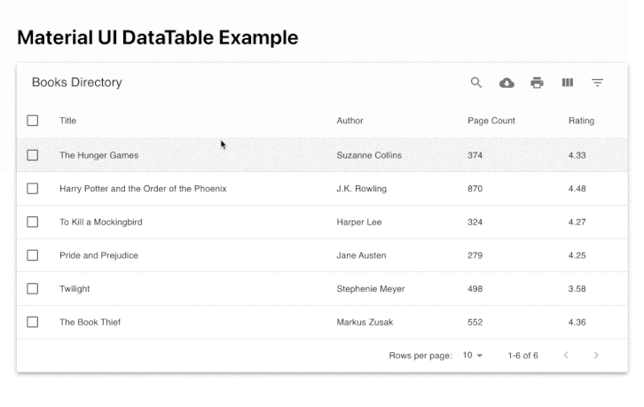 material ui datatable