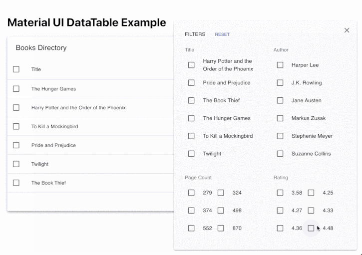 material ui datatable