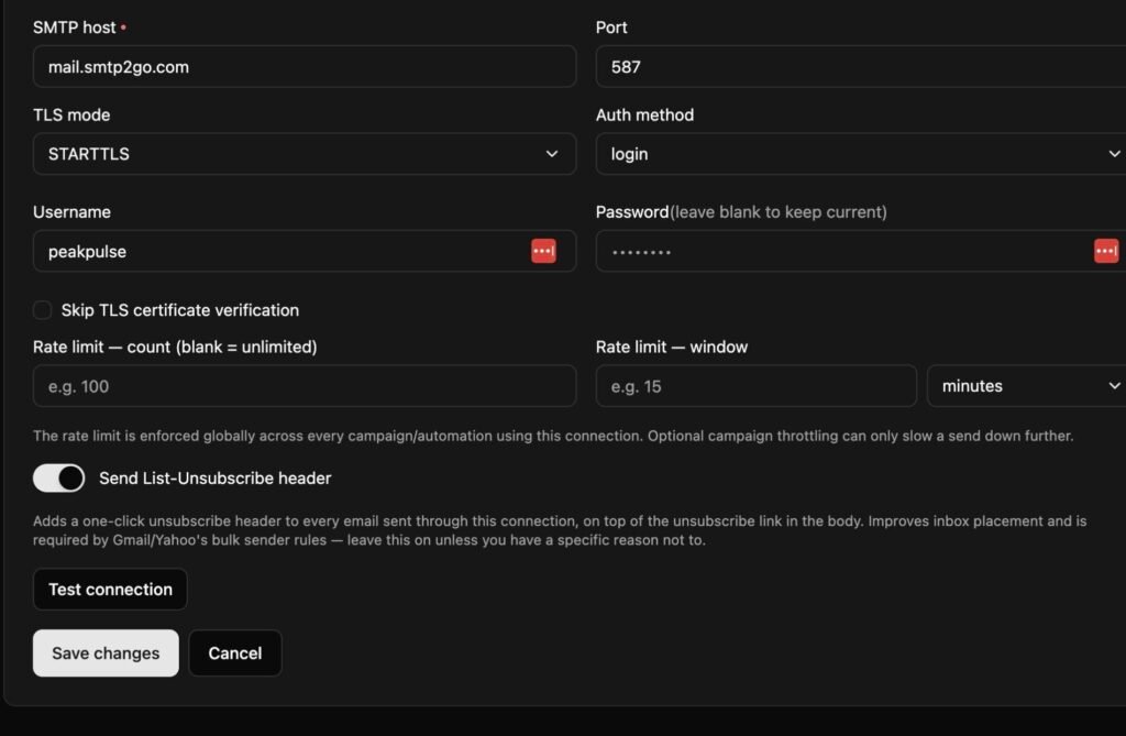 connection level email send throttling