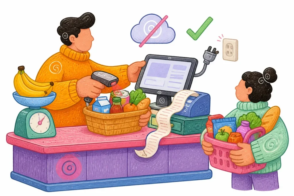 A touch-first register that keeps selling offline